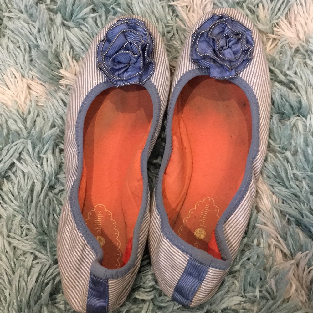 Lindsay Phillips blue and white stripe flats